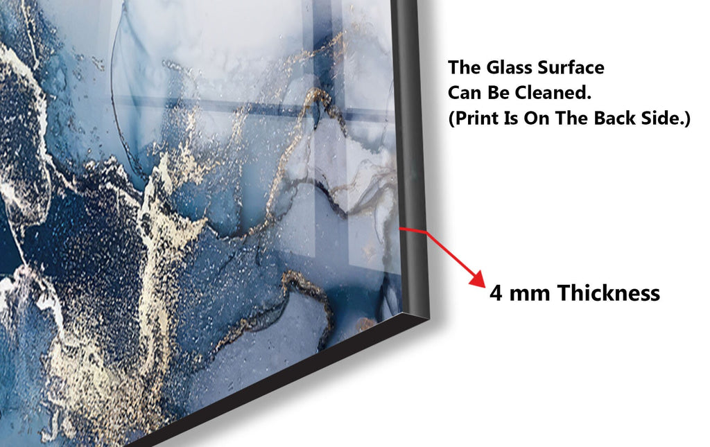 Blue Mist & Gold Veins - Glass Kitchen Backsplash-BacksplashArtworks