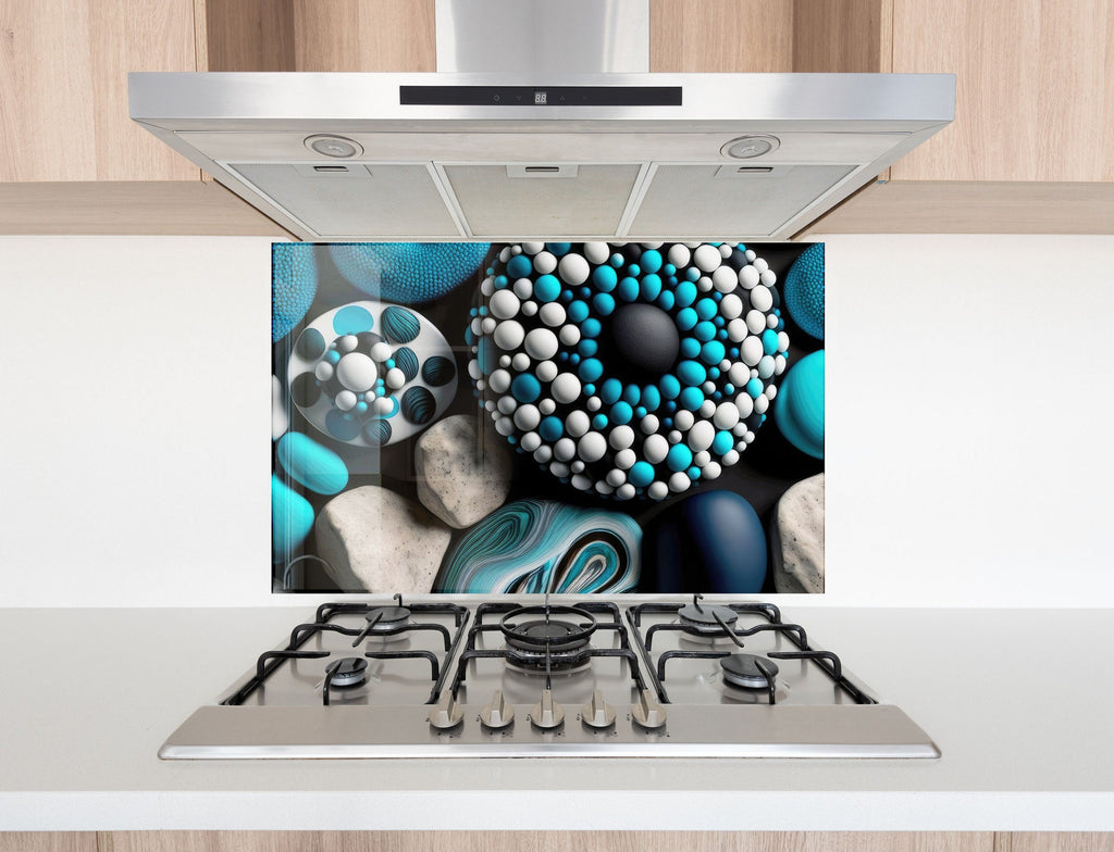 Zen Stones in Blue & White - Glass Bathroom Backsplash-BacksplashArtworks