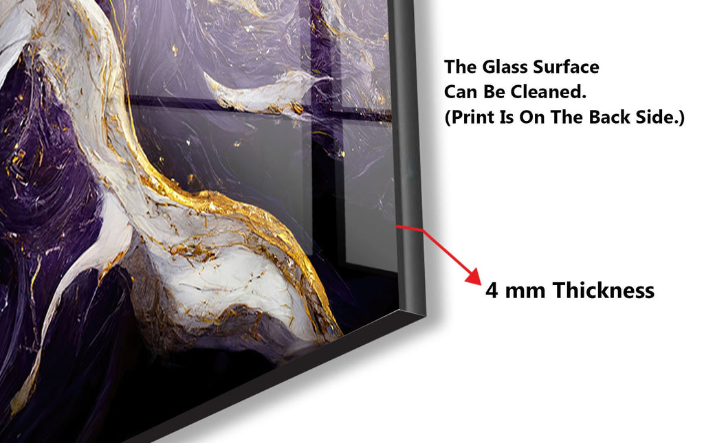 Purple & Gold Marble Waves - Glass Kitchen Backsplash-BacksplashArtworks