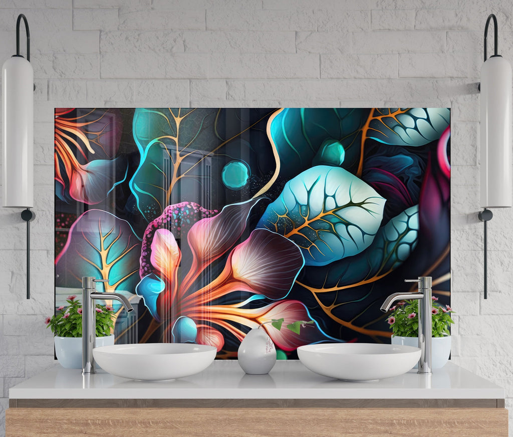 Midnight Jungle Glow - Glass Kitchen Backsplash-BacksplashArtworks