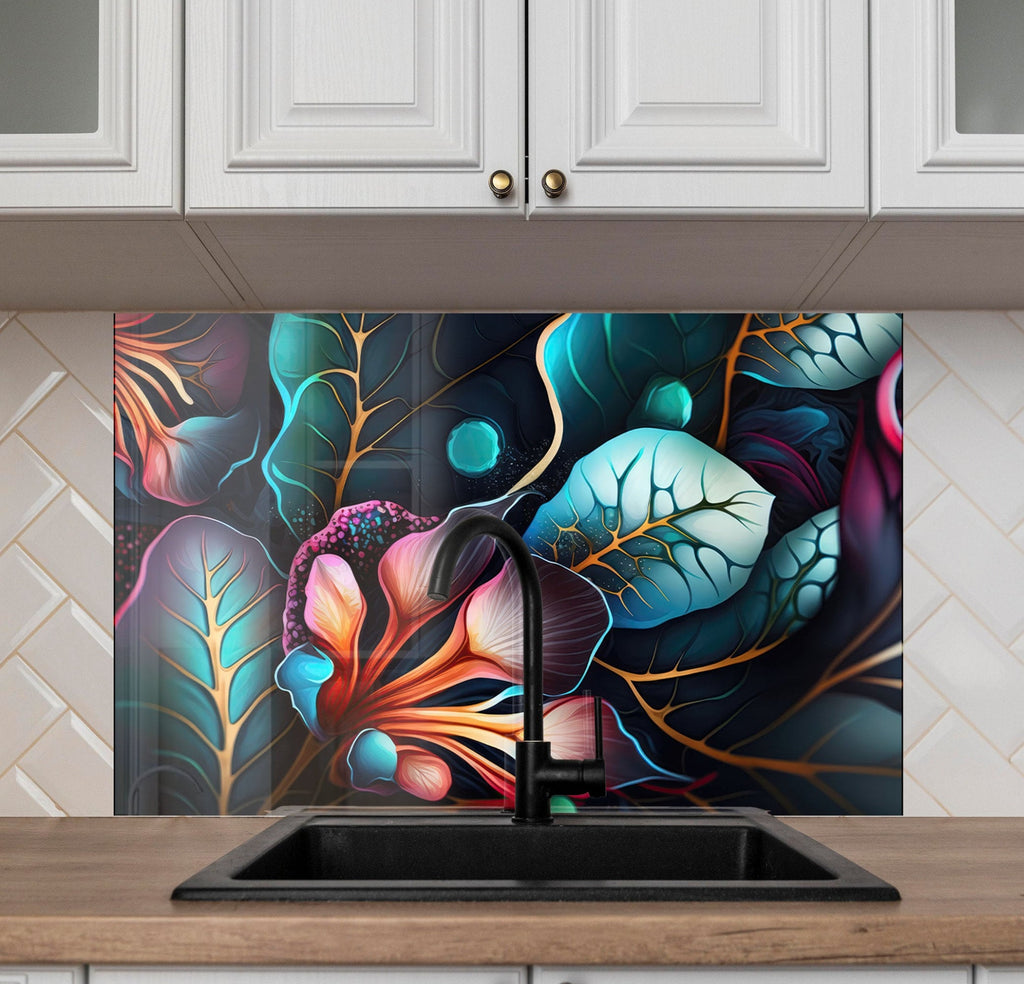 Midnight Jungle Glow - Glass Kitchen Backsplash-BacksplashArtworks
