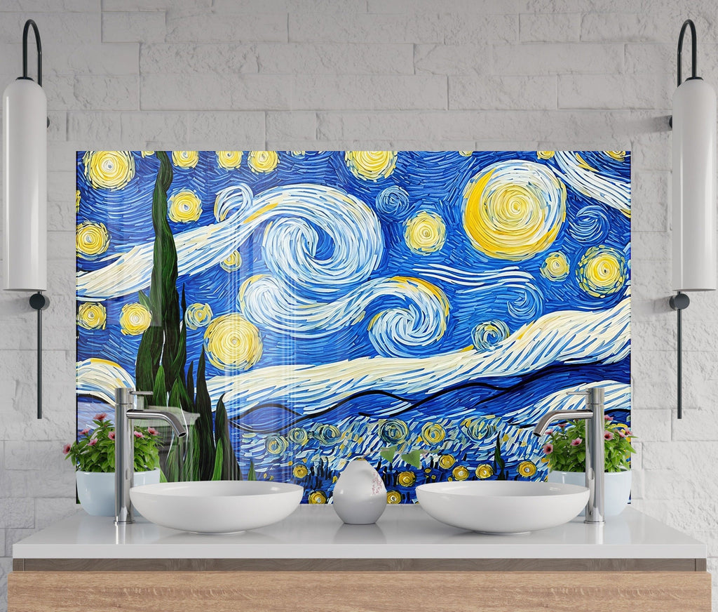 Starry Night - Glass Kitchen Backsplash-BacksplashArtworks