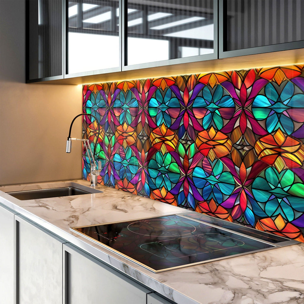 Radiant Mandala Stained - Glass Kitchen Backsplash-BacksplashArtworks
