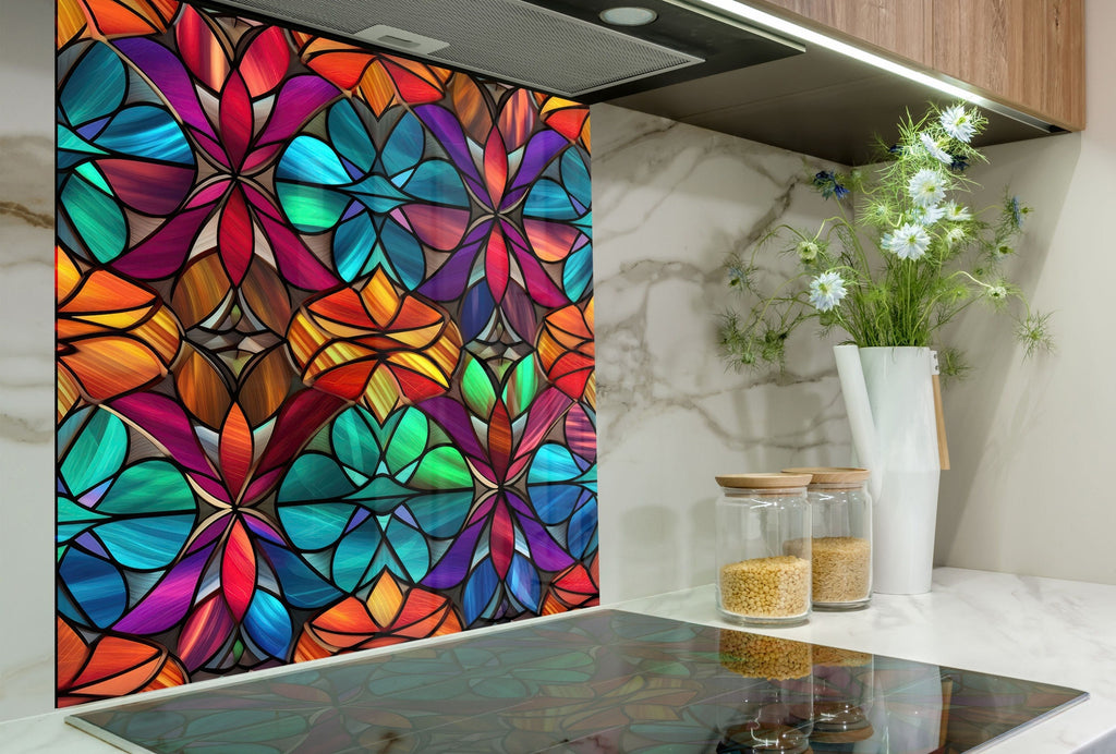 Radiant Mandala Stained - Glass Kitchen Backsplash-BacksplashArtworks