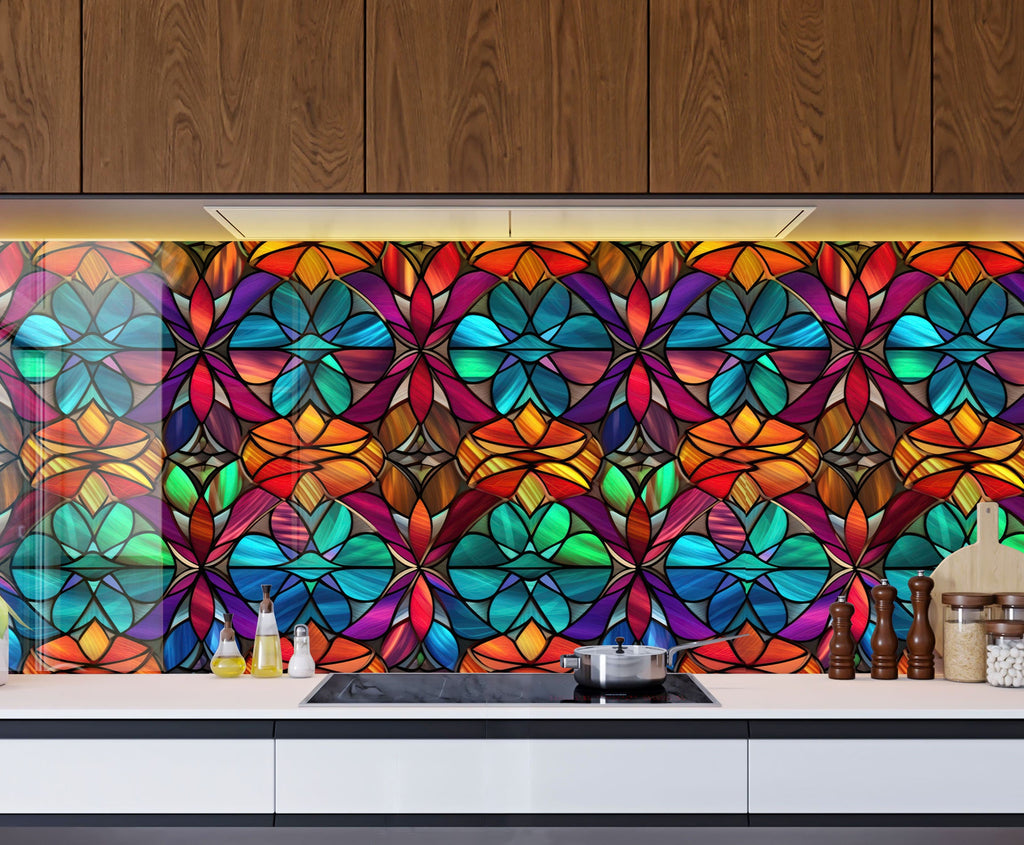 Radiant Mandala Stained - Glass Kitchen Backsplash-BacksplashArtworks