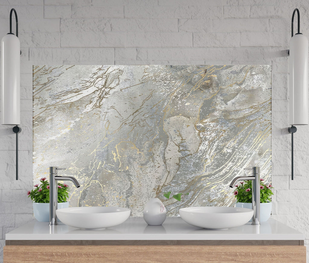 Silver & Gold Marble Veins - Glass Kitchen Backsplash-BacksplashArtworks