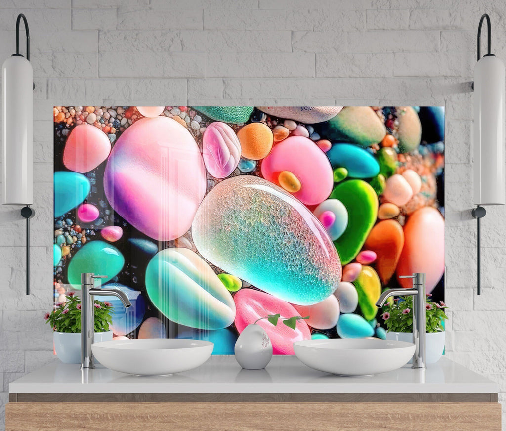 Colorful Zen Stones - Glass Bathroom Backsplash-BacksplashArtworks