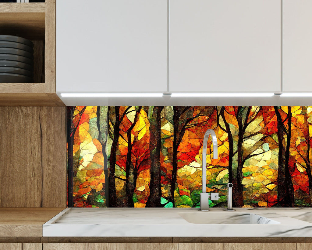 Stained Tree Tempered Glass Backsplash-BacksplashArtworks