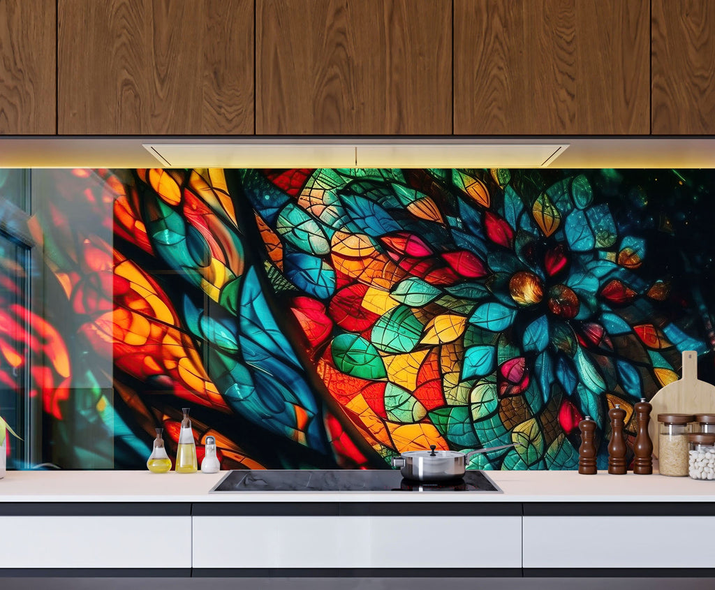 Celestial Bloom Stained - Glass Kitchen Backsplash-BacksplashArtworks