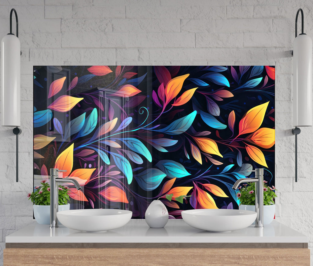 Leaves Tempered Glass Backsplash-BacksplashArtworks