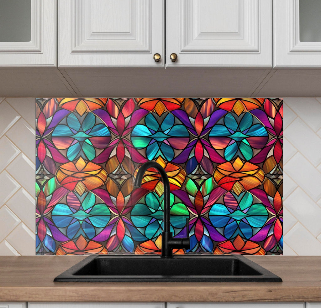 Radiant Mandala Stained - Glass Kitchen Backsplash-BacksplashArtworks