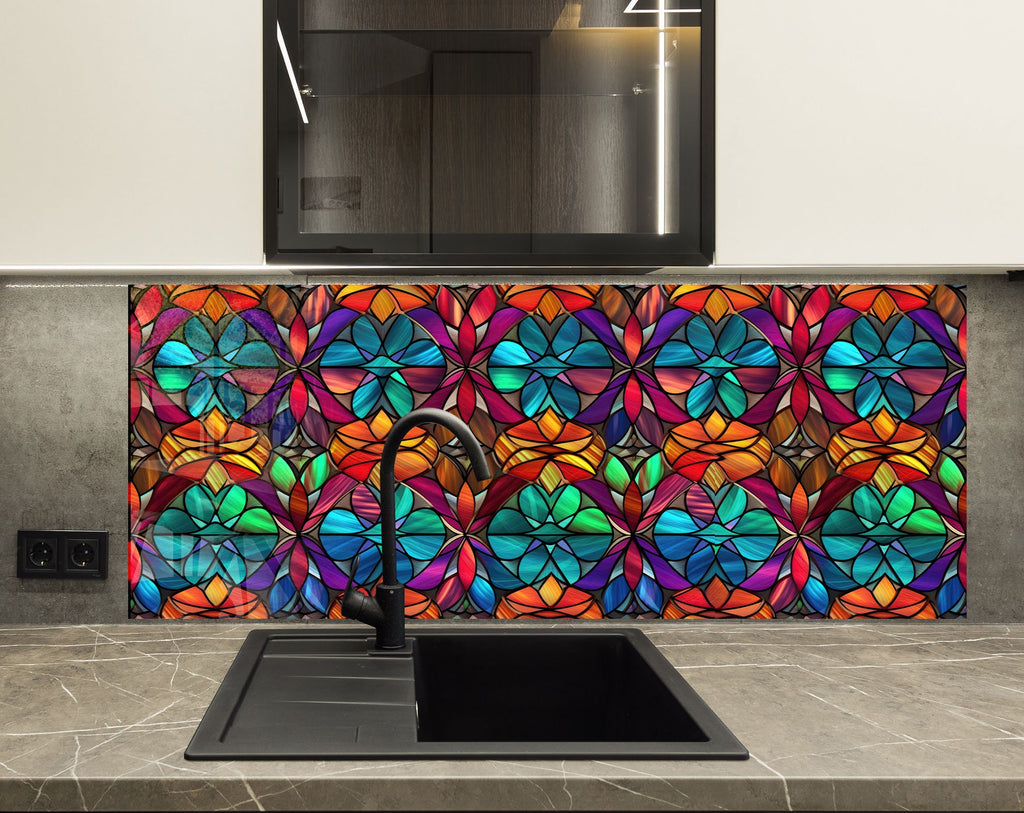 Radiant Mandala Stained - Glass Kitchen Backsplash-BacksplashArtworks