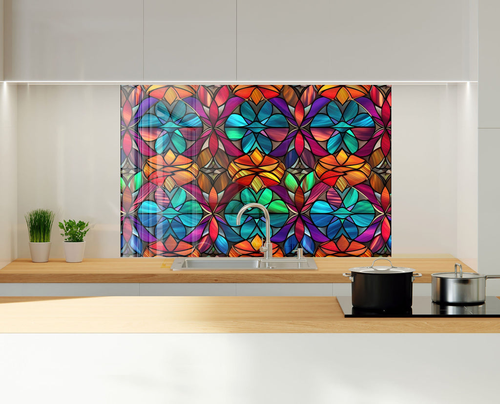 Radiant Mandala Stained - Glass Kitchen Backsplash-BacksplashArtworks