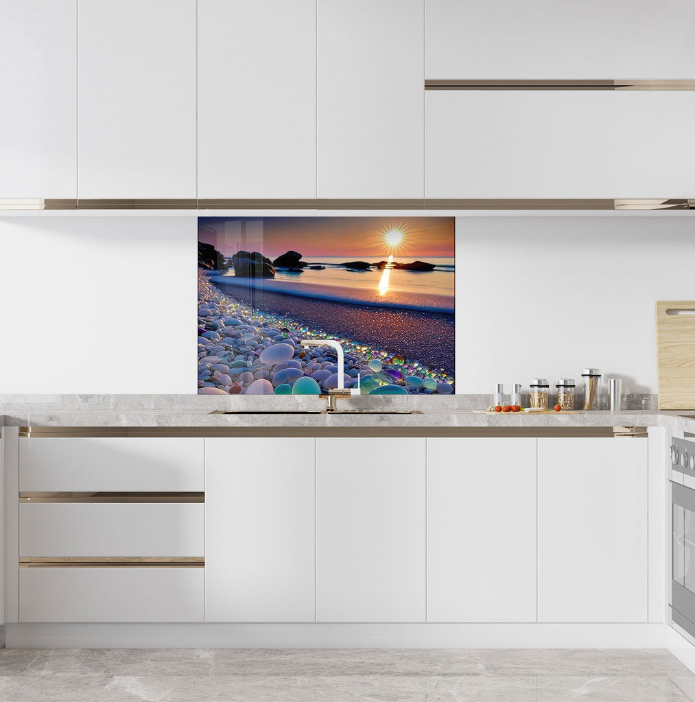 Glass Pebble Beach Sunset – Glass Kitchen Backsplash-BacksplashArtworks