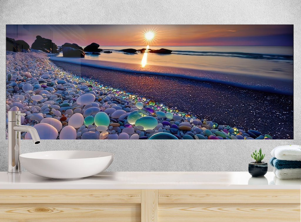 Glass Pebble Beach Sunset – Glass Kitchen Backsplash-BacksplashArtworks