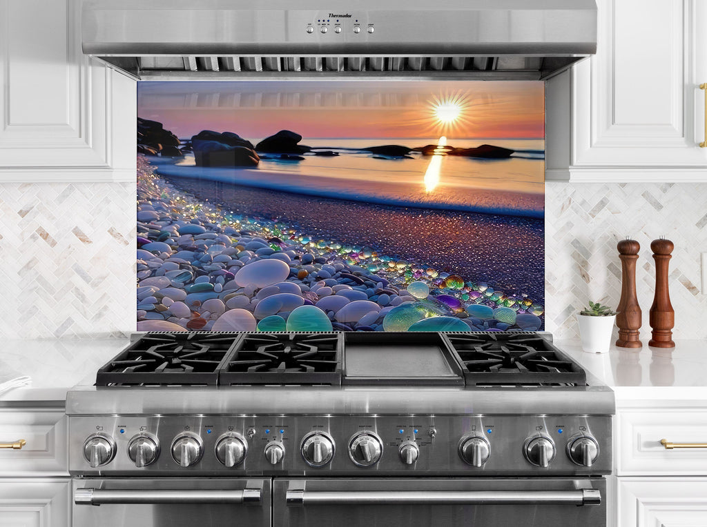 Glass Pebble Beach Sunset – Glass Kitchen Backsplash-BacksplashArtworks