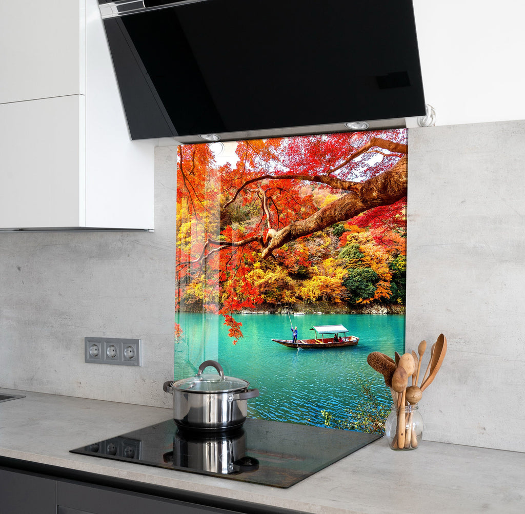Autumn Serenity Lake – Glass Kitchen Backsplash-BacksplashArtworks