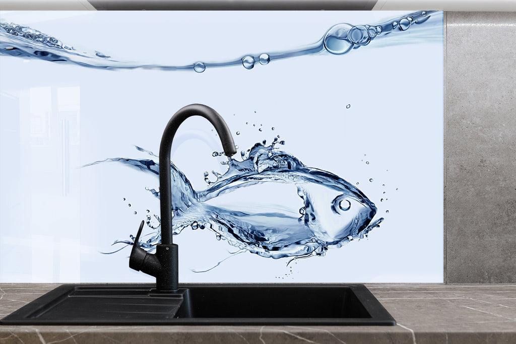 Water Splash Fish – Glass Kitchen Backsplash-BacksplashArtworks