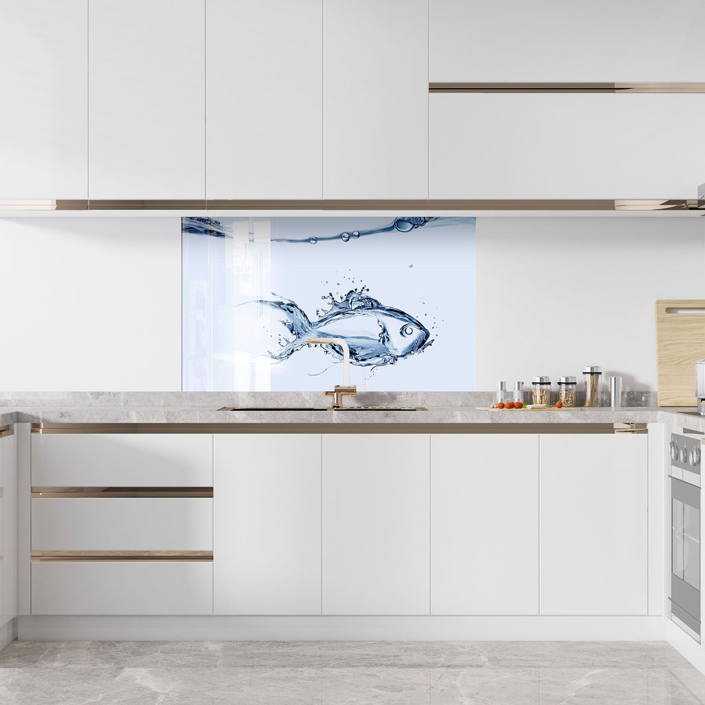 Water Splash Fish – Glass Kitchen Backsplash-BacksplashArtworks