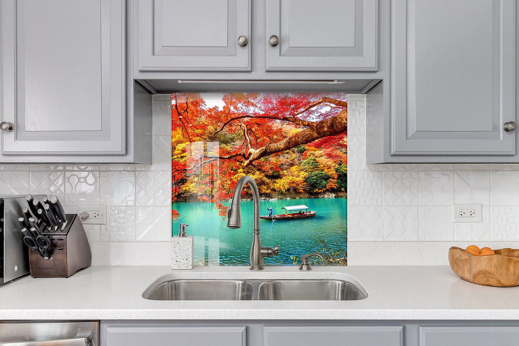 Autumn Serenity Lake – Glass Kitchen Backsplash-BacksplashArtworks