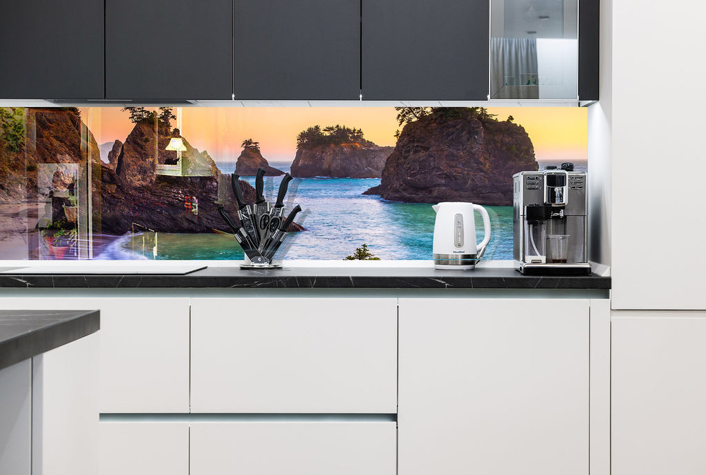 Rocky Coastal Sunset View Wall Art – Glass Backsplash-BacksplashArtworks