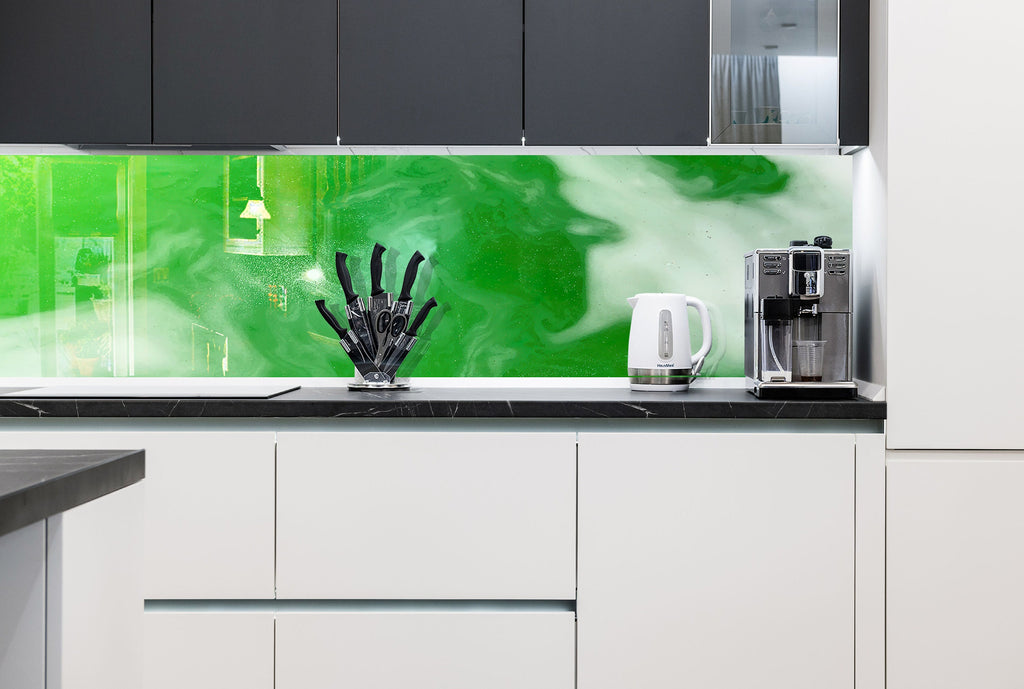 Green - Tempered Glass Kitchen Backsplash-BacksplashArtworks