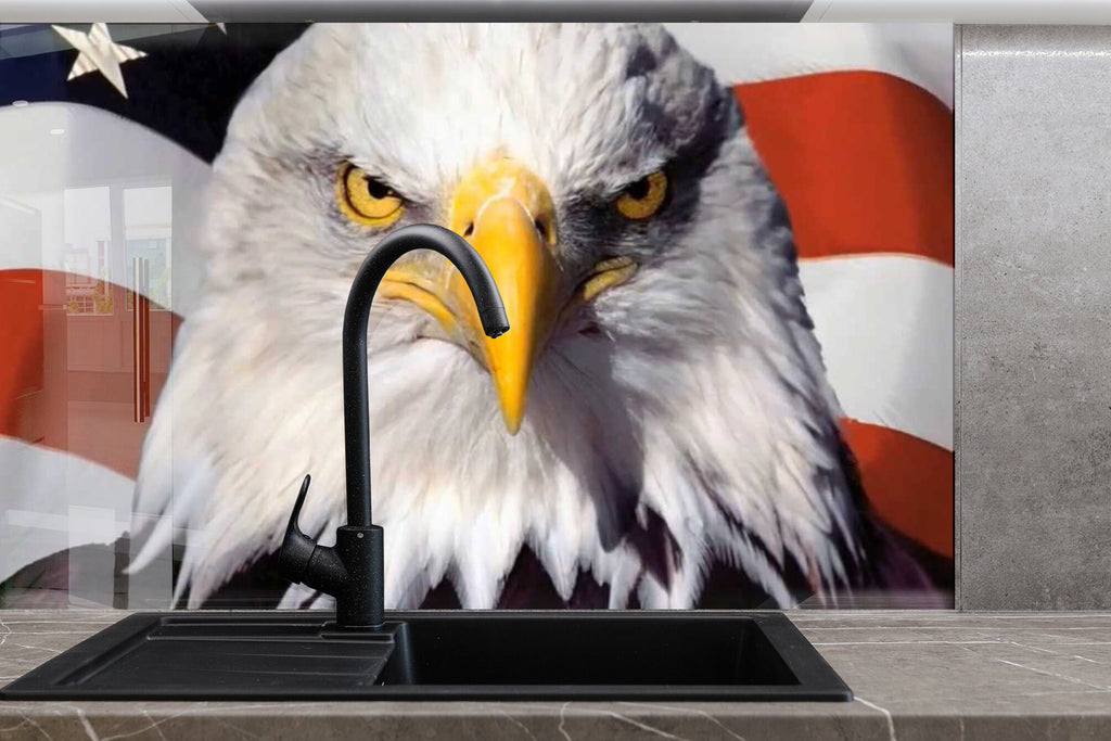 American Bald Eagle & Flag - Glass Kitchen Backsplash-BacksplashArtworks