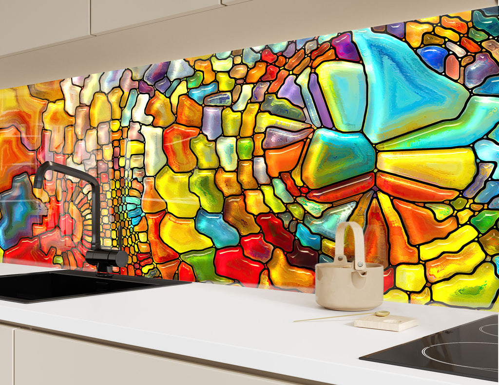 Rainbow Vibrant Stained - Glass Kitchen Backsplash-BacksplashArtworks