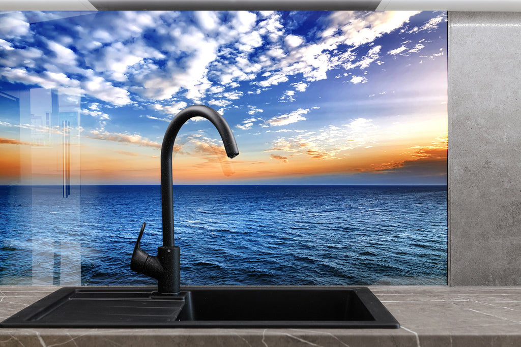 Ocean Horizon Sunset - Glass Kitchen Backsplash-BacksplashArtworks
