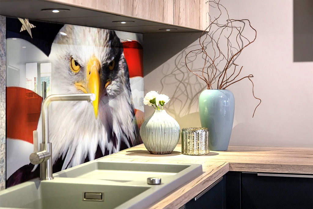 American Bald Eagle & Flag - Glass Kitchen Backsplash-BacksplashArtworks