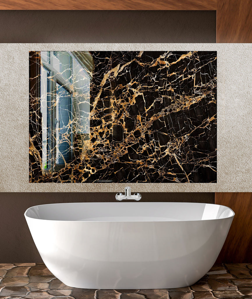 Luxurious Black Marble with Gold Veining - Glass Kitchen Backsplash-BacksplashArtworks