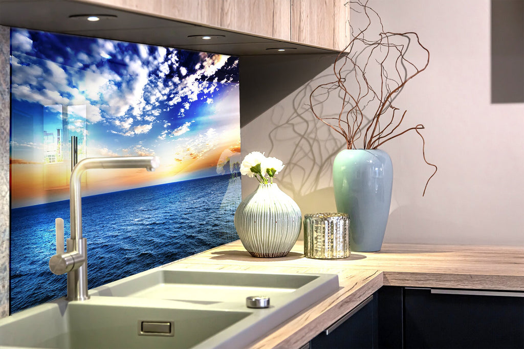 Ocean Horizon Sunset - Glass Kitchen Backsplash-BacksplashArtworks
