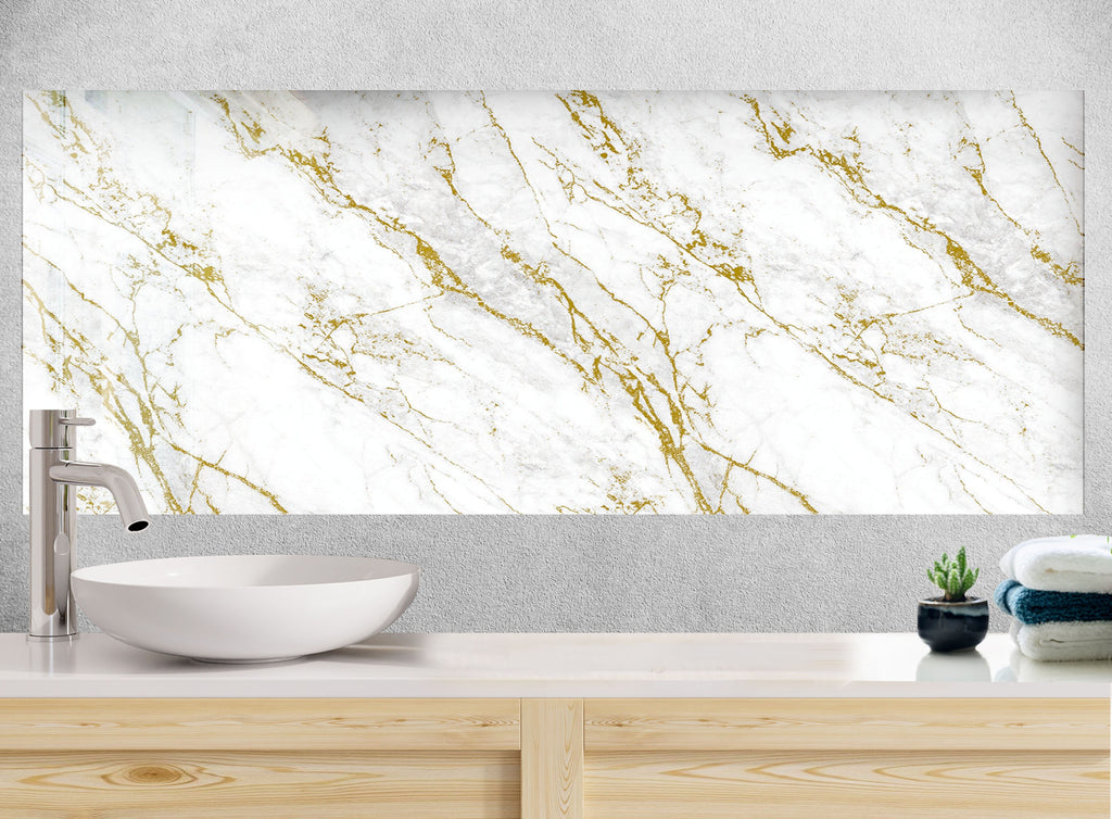 Gold Vein Marble - Glass Bathroom Backsplash-BacksplashArtworks