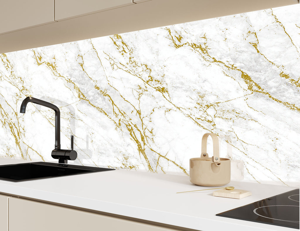 Gold Vein Marble - Glass Bathroom Backsplash-BacksplashArtworks