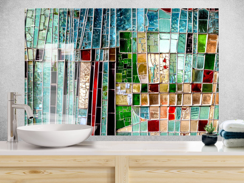 Geometric Mosaic Art - Glass Kitchen Backsplash-BacksplashArtworks