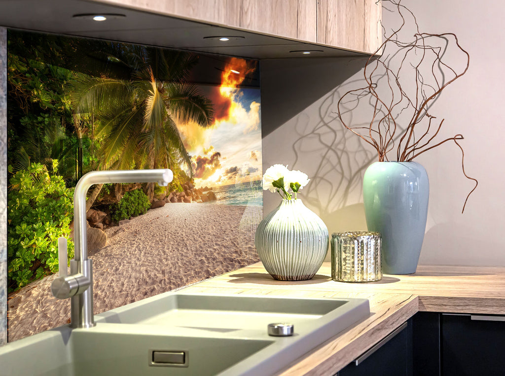 Tropical Beach Sunset Paradise Wall Art – Glass Backsplash-BacksplashArtworks
