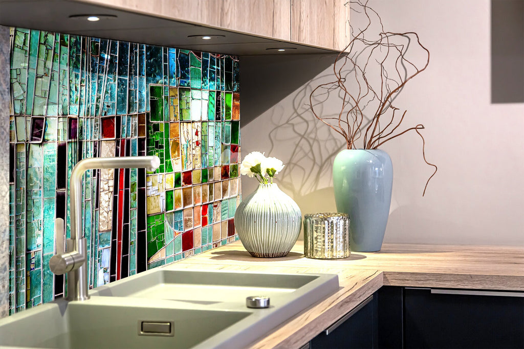 Geometric Mosaic Art - Glass Kitchen Backsplash-BacksplashArtworks