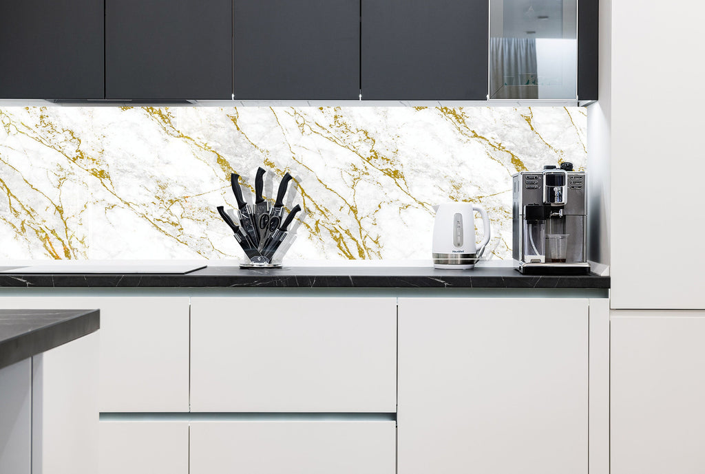 Gold Vein Marble - Glass Bathroom Backsplash-BacksplashArtworks