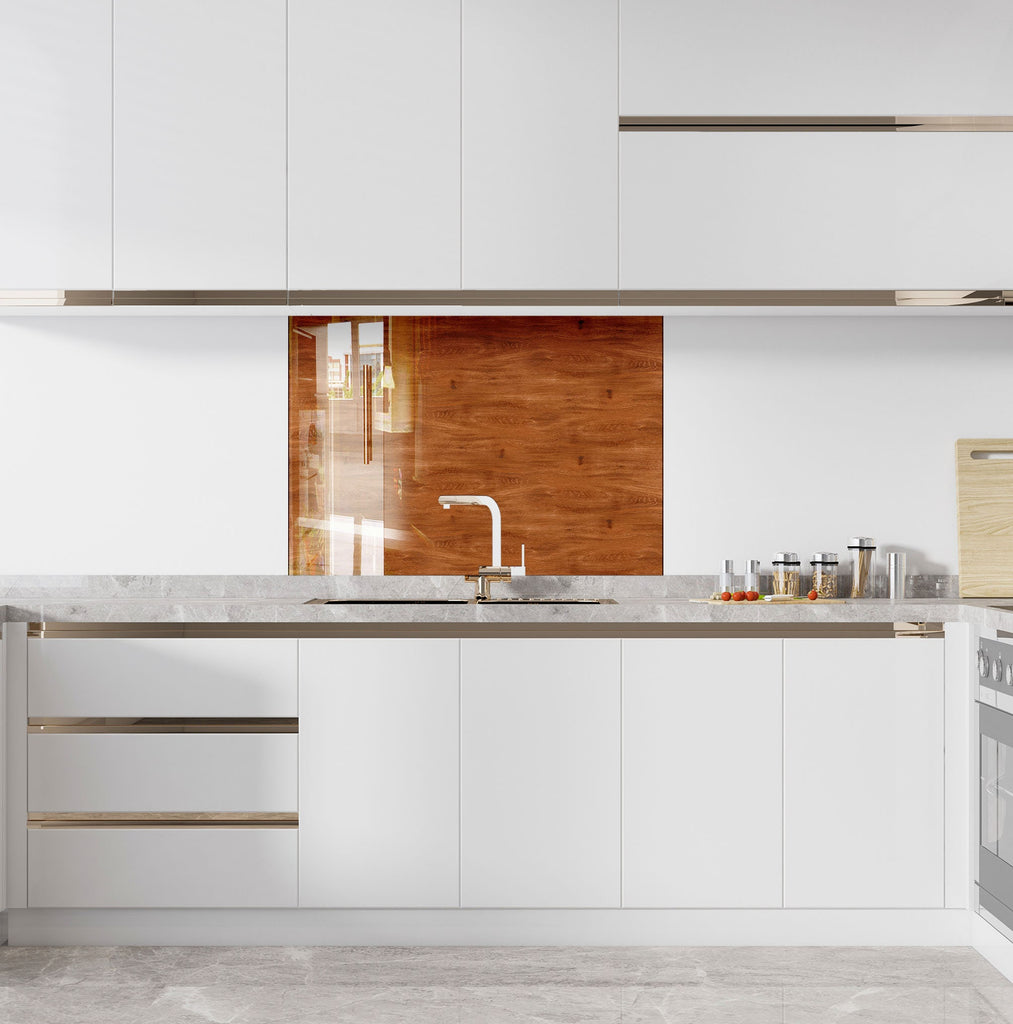 Brown Wood Design - Tempered Glass Kitchen Backsplash-BacksplashArtworks