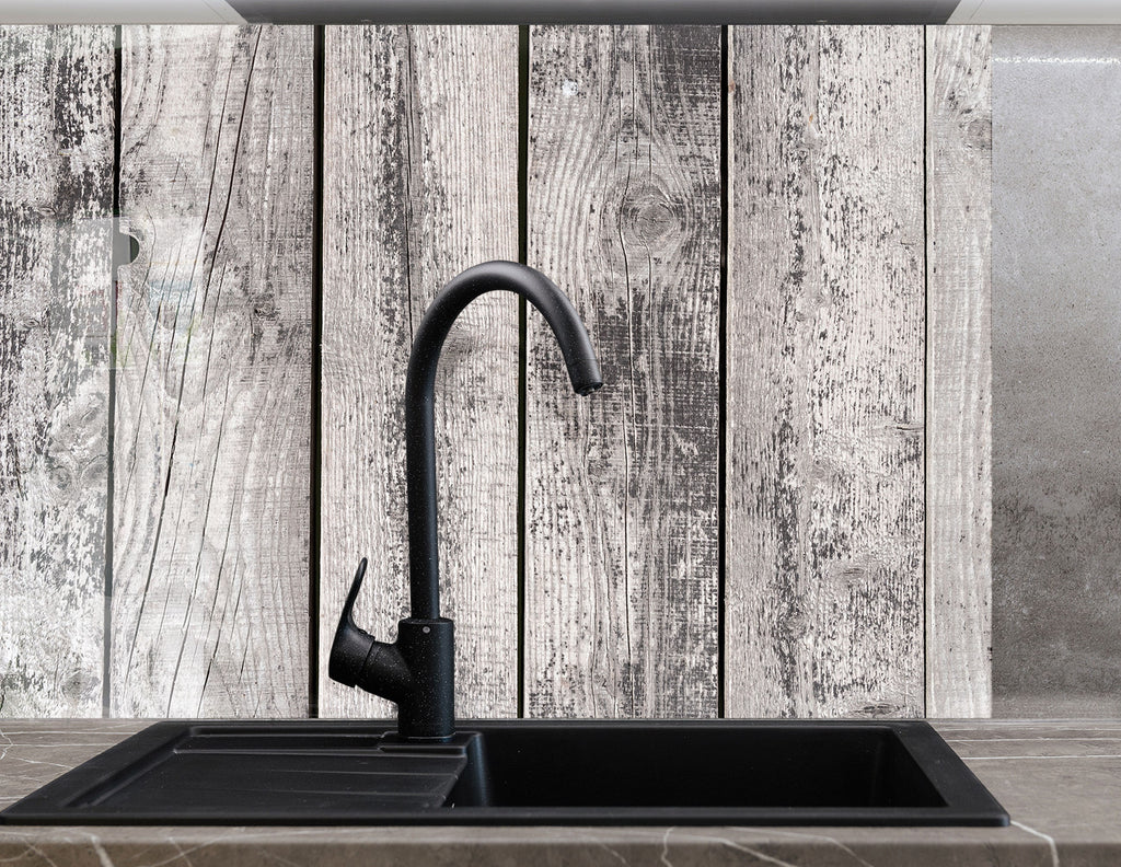 Weathered Wood - Glass Kitchen Backsplash-BacksplashArtworks