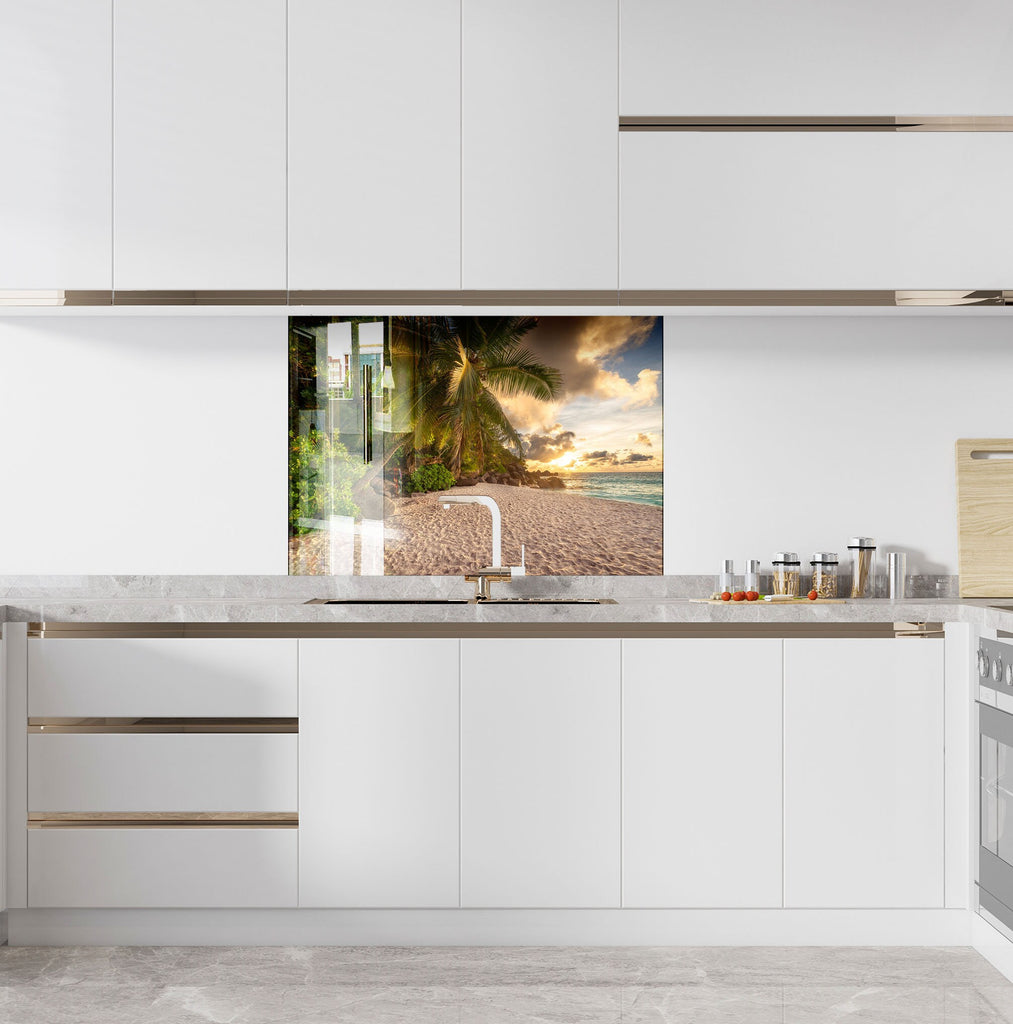 Tropical Beach Sunset Paradise Wall Art – Glass Backsplash-BacksplashArtworks