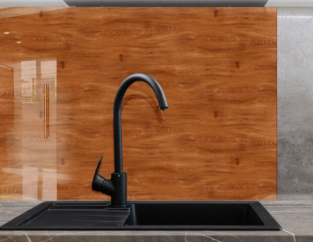 Brown Wood Design - Tempered Glass Kitchen Backsplash-BacksplashArtworks