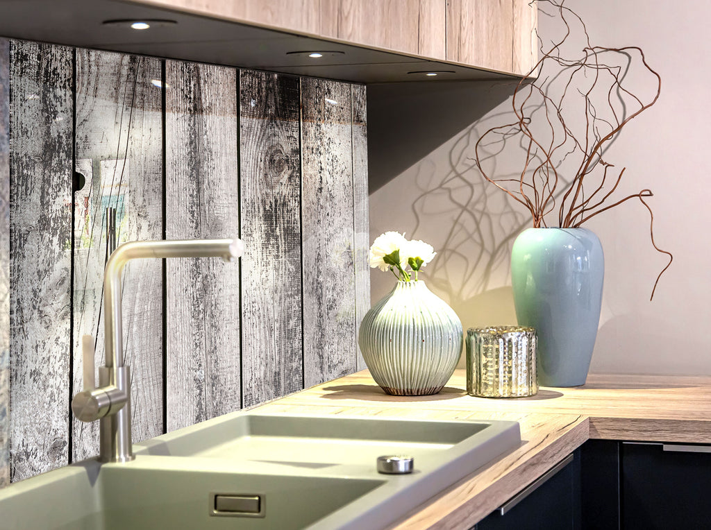 Weathered Wood - Glass Kitchen Backsplash-BacksplashArtworks