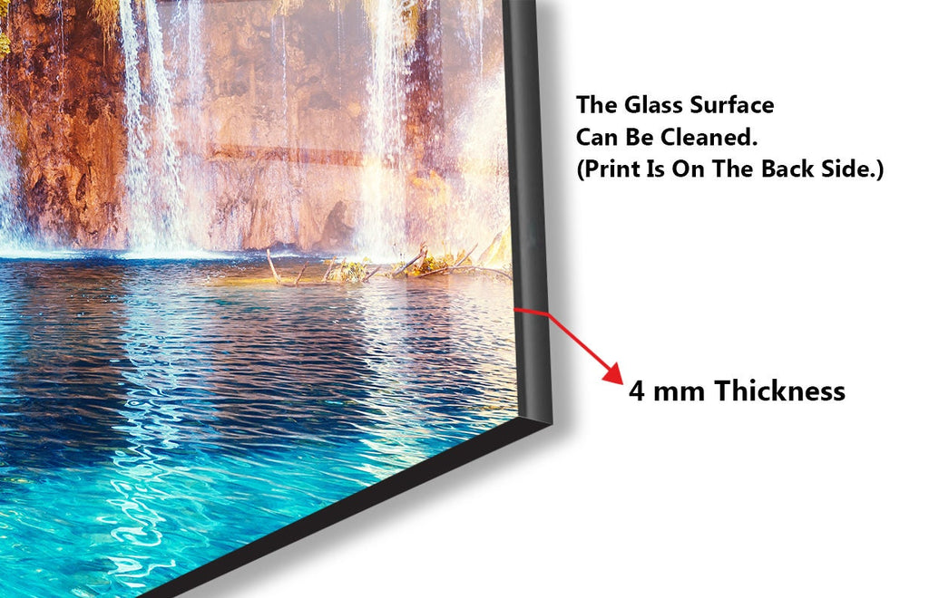 Golden Waterfall Paradise - Glass Kitchen Backsplash-BacksplashArtworks