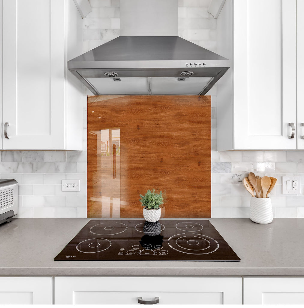 Brown Wood Design - Tempered Glass Kitchen Backsplash-BacksplashArtworks