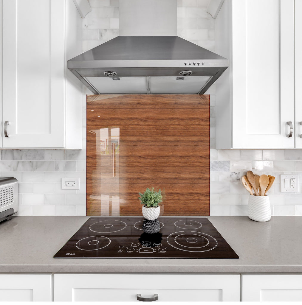 Modern Walnut Wood - Glass Kitchen Backsplash-BacksplashArtworks