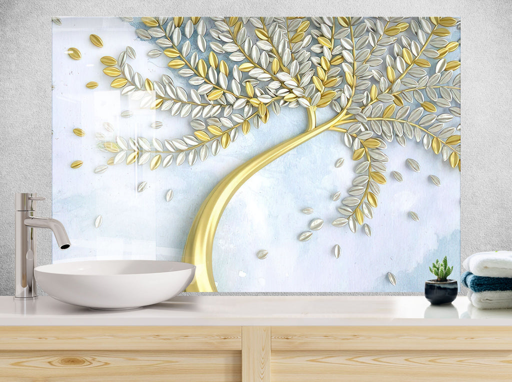 Botanical Floral Tempered Glass Backsplash-BacksplashArtworks