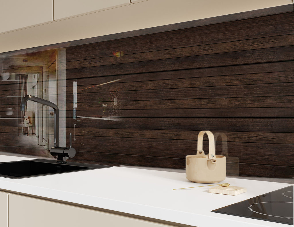 Dark Wood Design - Glass Kitchen Backsplash-BacksplashArtworks