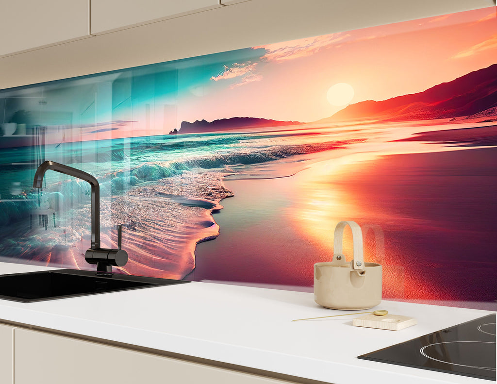 Tropical Sunset Glow – Glass Kitchen Backsplash-BacksplashArtworks