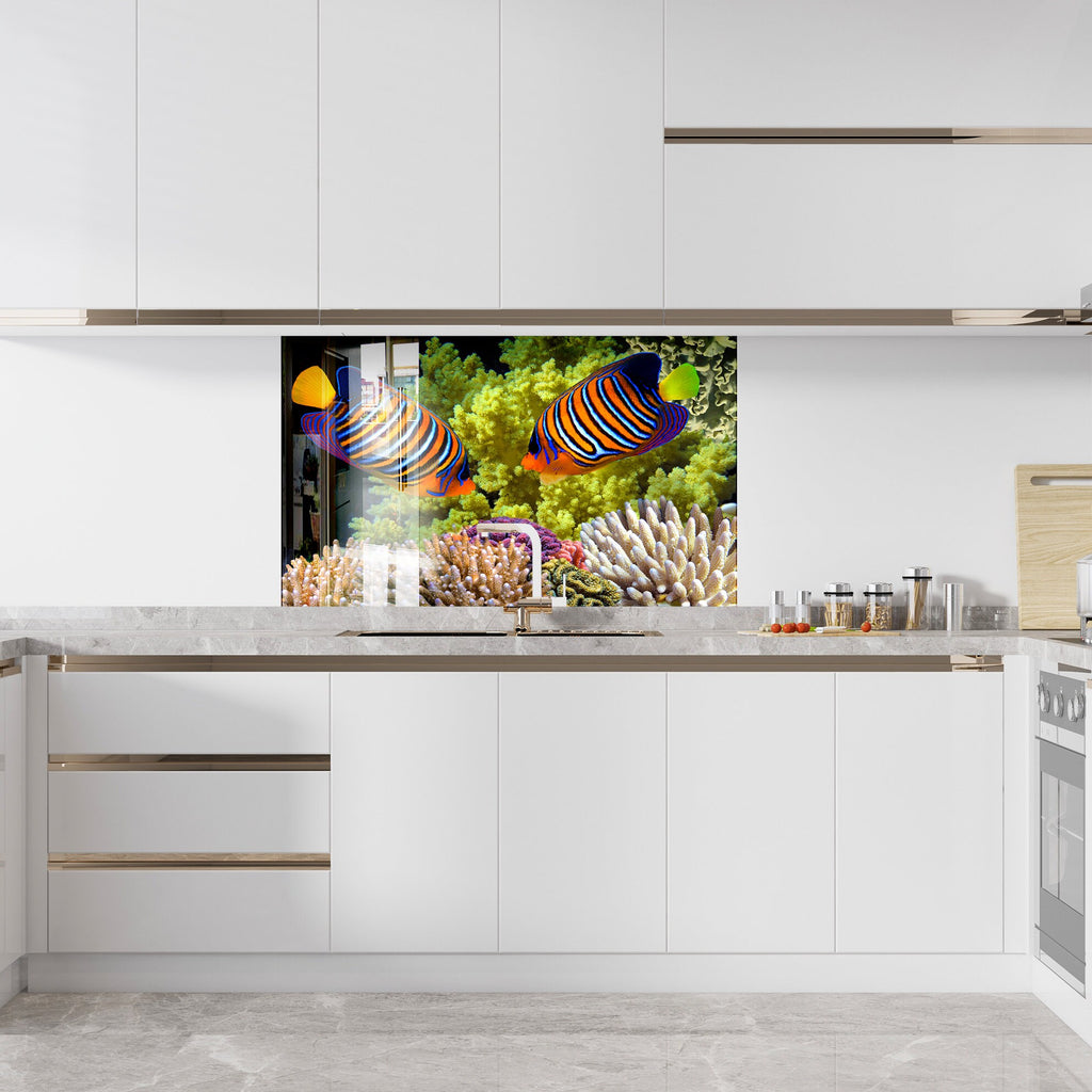 Vibrant Ocean Life Glass Kitchen Backsplash – Tropical Fish & Coral Design-BacksplashArtworks